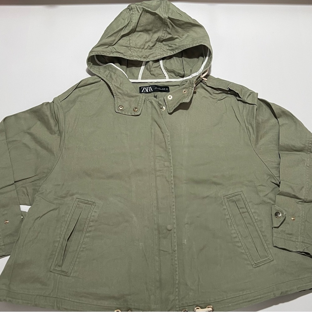 Zara Green Utility Jacket Lightweight Zip Front Womens Large